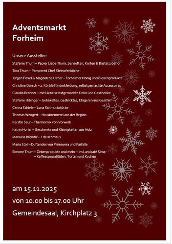 Einladung zum Adventsmarkt in Forheim am 15.11.2025.